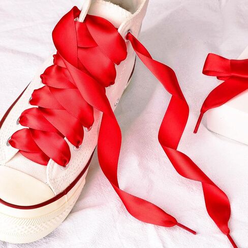 Olukssck 2 Pairs Ribbon Shoe Laces for Women, 3/4" Wide Colorful Satin Shoelaces for Sneakers in Kuwait