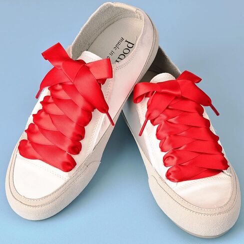 Olukssck 2 Pairs Ribbon Shoe Laces for Women, 3/4" Wide Colorful Satin Shoelaces for Sneakers in Kuwait