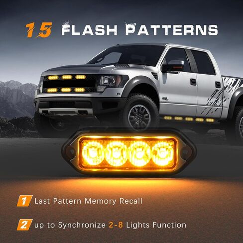 2-Pack Amber Strobe Lights Grille Lamp Surface Mount Flashing Lights LED Emmergency Warning Lights Compatible for Trucks Vehicles Police Motorcycle Drone Aircraft Bike(Amber White) in Saudi Arabia