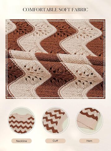 سترة SHEWIN للنساء ذات رقبة مستديرة ومخططة من الكروشيه بدون أكمام in Kuwait