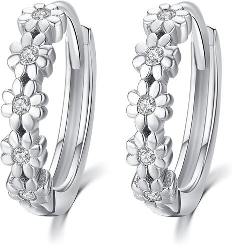 KINGWHYTE Daisy Hoop Earrings 925 Sterling Silver Lucky Flower Earrings Small Huggie Earrings Daisy Fashion Jewelry Gifts for Women in Saudi Arabia