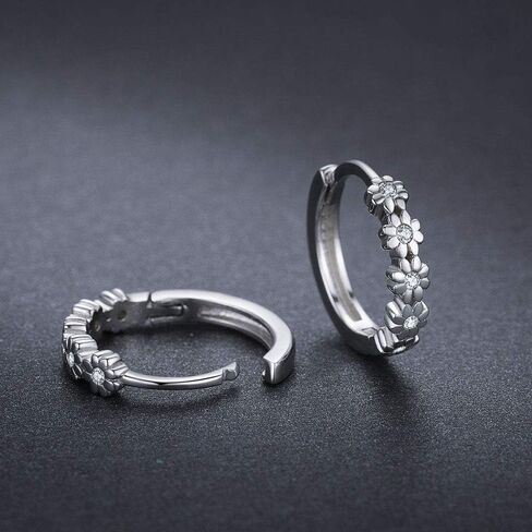 KINGWHYTE Daisy Hoop Earrings 925 Sterling Silver Lucky Flower Earrings Small Huggie Earrings Daisy Fashion Jewelry Gifts for Women in Saudi Arabia