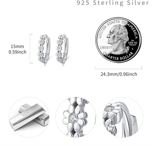 KINGWHYTE Daisy Hoop Earrings 925 Sterling Silver Lucky Flower Earrings Small Huggie Earrings Daisy Fashion Jewelry Gifts for Women in Saudi Arabia