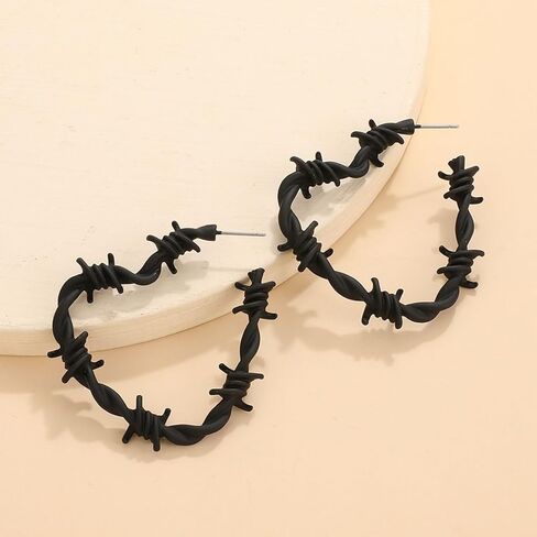Gothic Barbed Wire Love Heart Hoop Earrings Barbed Wire Thorn Heart Earrings Metal Mesh Earrings for Women Goth Punk Large Hip Hop Party Jewelry in Saudi Arabia