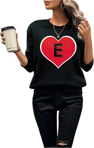 SweatyRocks Women's Long Sleeve Heart Print Round Neck Sweatshirts Pullover Drop Shoulder Casual Tops in Saudi Arabia