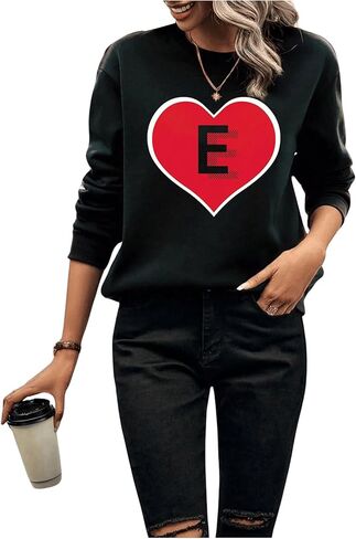 SweatyRocks Women's Long Sleeve Heart Print Round Neck Sweatshirts Pullover Drop Shoulder Casual Tops in Saudi Arabia