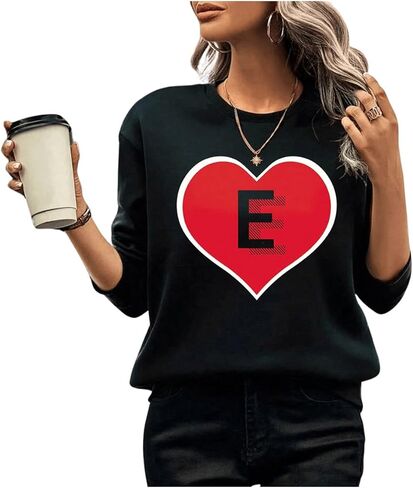 SweatyRocks Women's Long Sleeve Heart Print Round Neck Sweatshirts Pullover Drop Shoulder Casual Tops in Saudi Arabia