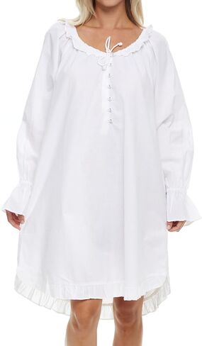 Alexander Del Rossa 100% Cotton Nightgowns for Women, Victorian Vintage Womens Cotton Nightgown - White Night Gown in Saudi Arabia