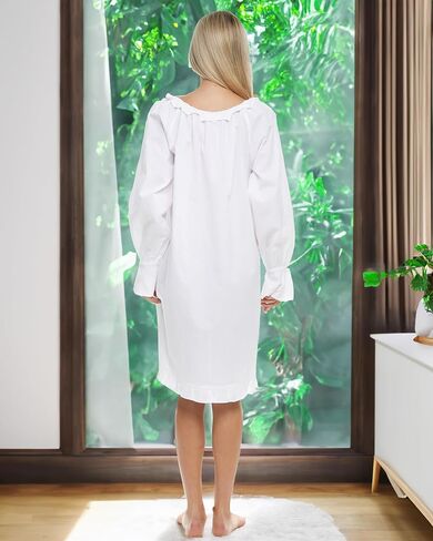 Alexander Del Rossa 100% Cotton Nightgowns for Women, Victorian Vintage Womens Cotton Nightgown - White Night Gown in Saudi Arabia