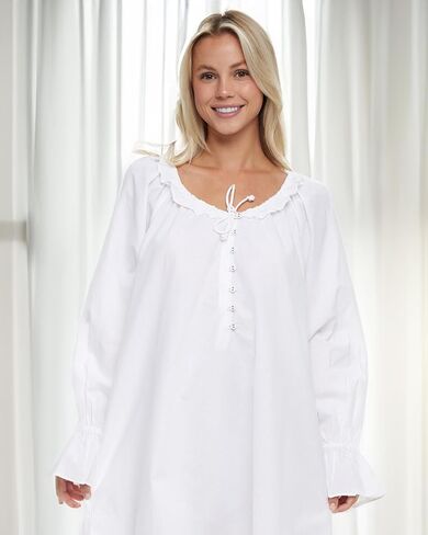 Alexander Del Rossa 100% Cotton Nightgowns for Women, Victorian Vintage Womens Cotton Nightgown - White Night Gown in Saudi Arabia