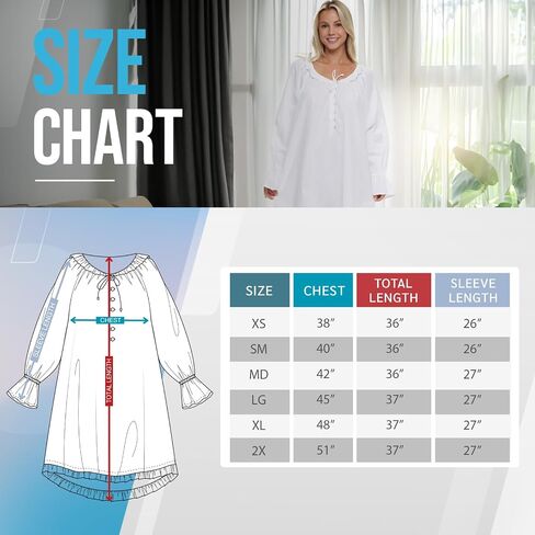 Alexander Del Rossa 100% Cotton Nightgowns for Women, Victorian Vintage Womens Cotton Nightgown - White Night Gown in Saudi Arabia