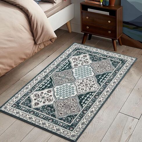 Entryway Rug 2x3 Small Area Rug Machine Washable Rug Indoor Non Slip Stain Resistant Throw Floor Cover Vintage Accent Rug Traditional Plaid Rug Carpet for Living Room Bedroom Kitchen, Blue in Saudi Arabia