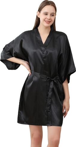 QXQTER المرأة الحرير الحرير رداء العروس وصيفة الشرف الزفاف حزب الزفاف الجلباب كيمونو روب للنوم in Kuwait