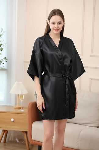 QXQTER المرأة الحرير الحرير رداء العروس وصيفة الشرف الزفاف حزب الزفاف الجلباب كيمونو روب للنوم in Kuwait