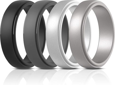 ThunderFit Silicone Rings for Men, Stepped Edge Rubber Wedding Bands - 1/4 Variety Multipack in Kuwait