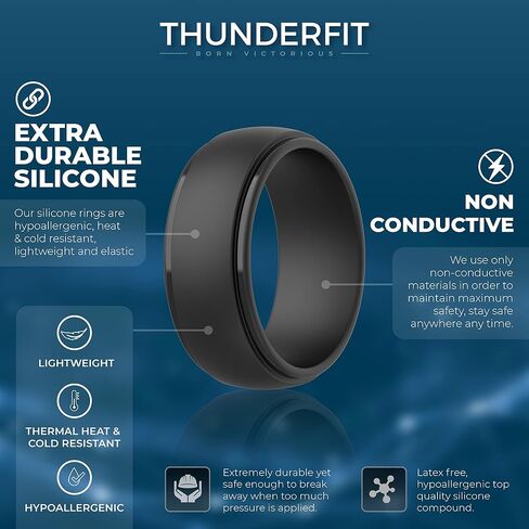 ThunderFit Silicone Rings for Men, Stepped Edge Rubber Wedding Bands - 1/4 Variety Multipack in Kuwait