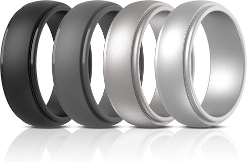 ThunderFit Silicone Rings for Men, Stepped Edge Rubber Wedding Bands - 1/4 Variety Multipack in Kuwait
