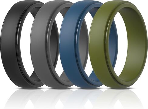 ThunderFit Silicone Rings for Men, Stepped Edge Rubber Wedding Bands - 1/4 Variety Multipack in Kuwait