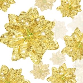 36 Pieces Christmas Glitter Poinsettia Flowers Faux Flowers Wedding Glitter Christmas Tree New Year Ornaments (Blue)