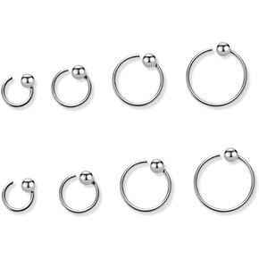 4 Pairs Minimalist 2mm Ball Half Hoop Earrings Set Sterling Silver 925 Simple Wrap Cuff Hoops Small Cartilage Tragus Piercing Stud Earring Nose Rings Studs 6/8/10/12mm Cute Jewelry Gifts for Women Girls Men BFF
