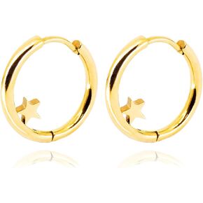 14K Gold Plated Star Hoop Earrings for Women • 18MM Stainless Steel Cute Jewelry [ER-2-S-G]