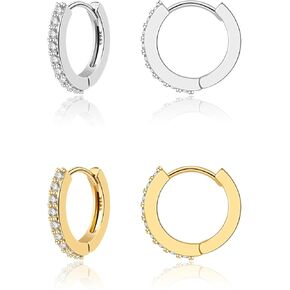 2 Pairs Small Huggie Hoop Earrings Set, 14K Gold Plated Sterling Silver Post Tiny Huggie Earrings, Hypoallergenic Mini Huggie Hoops for Women in Kuwait