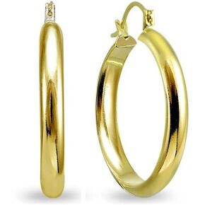 14K Gold 3x20mm Half Round Polished Lightweight Click-Top Hoop Earrings
