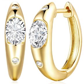 14K Gold Earrings for Women 14K Gold Huggie Earring for Women, Small Hoop Earrings For Women Jewelry, Natural CZ Unique Gold Earrings 21MM 2.5G