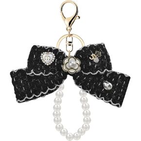 Cute Bling Camellia Flower Keychain with Bow Charms for Women's Handbags - camellia flower bag charms
