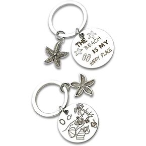Beach Lover Gift Beach Lover Keychain Anniversary for Sister Bestie Birthday Keyring Gift for Teen Girls Graduation Silver Charm Keychain Gift Vacation Gift for Beach Lover