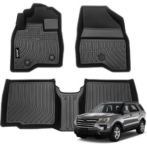 Jenofa-Floor Mats for Ford Explorer 2015-2019 only 1st & 2nd Row Floor Liner Waterproof All Weather Car Mats Custom Fit Explorer TPE Rubber Car Mat for Explorer Accessories Black First Second Rows