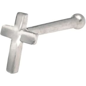 JewelryWeb - 14k Real Gold Beveled Cross Nose Stud - 20g nose ring - nose piercings - nose rings studs - hypoallergenic nose studs