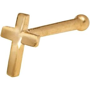 JewelryWeb - 14k Real Gold Beveled Cross Nose Stud - 20g nose ring - nose piercings - nose rings studs - hypoallergenic nose studs