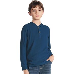 Boys Long Sleeve Shirts Cotton Henley T-Shirts for Boys Fall Winter Kids Casual Basic Tee Tops 7-12 Years
