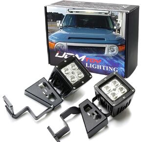 iJDMTOY LED Front Cowl Light Kit Compatible with 2007-2014 Toyota FJ Cruiser, Includes (2) 20W High Power LED Pod Lights & Windshield A-Pillar Mounting Brackets