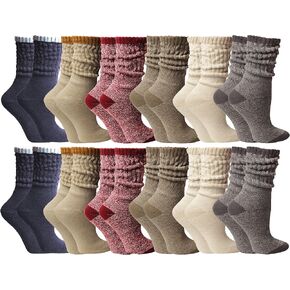 Yacht & Smith 6 Pairs Womens Scrunched Slouch Socks, Cotton Boot Socks Bulk Pack