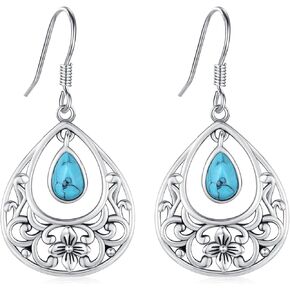 Turquoise Earrings 925 Sterling Silver Cross Dangle Leverback Earrings Vintage Cross Earrings Goth Trendy Religious Jewelry Birthday Christmas Gifts for Mom Grandma Wife Friends