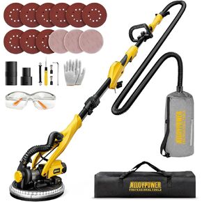 Drywall Sander, 1050W Electric Drywall Sander with Vacuum Dust Collection, 7 Variable Speed 2100RPM,Double-Deck LED Light, Foldable & Extendable Handle, Dust Bag and Hose