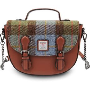 Islander® The Medium Cobble Satchel - Medium Ladies Satchel With HARRIS TWEED - Chestnut Blue Tartan, Chestnut Blue Tartan, M