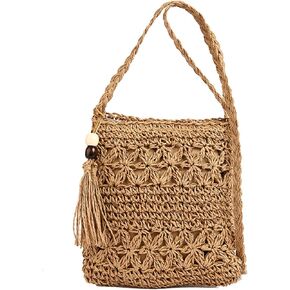 Boho Straw Crossbody Bags for Women Handmade Beach Bag Summer Woven Crossbody Bags Small Purse Crochet Purse