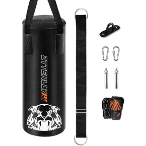 Kids Punching Bag with Gloves - PU Leather & Adjustable Height Strap - Boxing Bag Set for 3-8-14 Years Kids/Youth Great for Boxing, MMA, Kickboxing