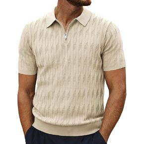 PJ PAUL JONES Men's Quarter Zip Polo Shirts Short Sleeve Textured Knit Polo T Shirt Business Casual Golf Shirts