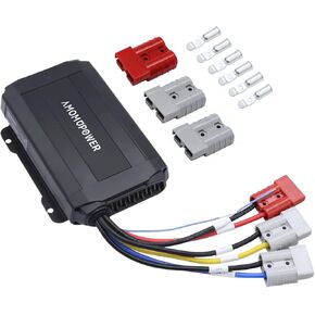 amomdpower 12v 25a dc إلى dc شاحن الإدخال المزدوج مع موصل أندرسون على متن الشحن مناسب لبطارية حمض الرصاص 12 فولت agm الكالسيوم lfp مع شاحن mppt للوحة الشمسية المولد rv سيارة البحرية