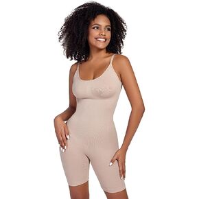 Mid Thigh Shapewear Bodysuit for Women, Waist Trainer Tummy Control Full Body Shaper, Round Neck Butt Lifter