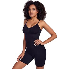 Mid Thigh Shapewear Bodysuit for Women, Waist Trainer Tummy Control Full Body Shaper, Round Neck Butt Lifter