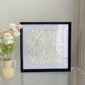 Bergamot 17x17“ Mosanic Shell Wall Art, Mother of Pearl Shell Wall Decor, Natural Shell Artwork with Framed Shadow Box, Minimalist Coastal Wall Décor, Modern Home Decoration Piece