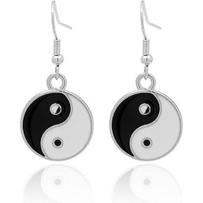 Enamel Black White Tai Chi Bagua Yin Yang Earrings - Simple Yin and Yang Life Balance Earrings for Women Girls Jewelry Birthday Gift Accessories Holiday Gift