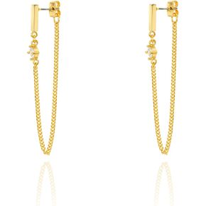 OZEL - Gold Chain Earrings for Women, 14K Gold Plated Drop Dangle Earrings, Long Threader Earrings for Birthday Gift