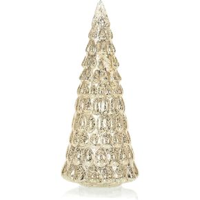 Red Co. 12.5" Light-Up Decorative Tabletop Christmas Tree Holiday Figurine with LED Lights, Gold