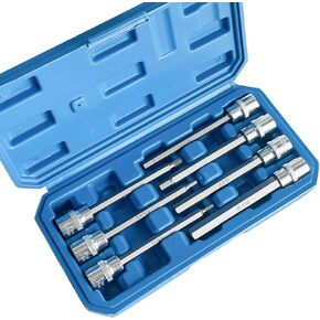 Sutekus 3/8" Drive Extra Long Allen Hex Bit Socket Set Heavy Duty Chrome Vanadium & S2 Alloy Steel Hex Head in 3mm - 10mm Metric Drive Sizes, 7 Pieces